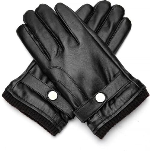 Fashion Black PU Leather Gloves Male Warm Winter Touch Screen Windproof Thicken High Quality Gloves for Men