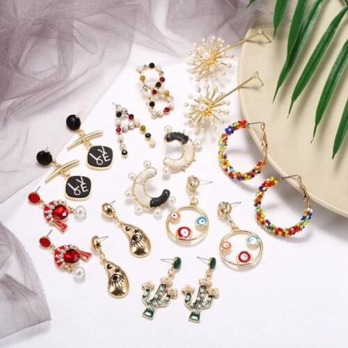 Fashion Cactus Peking Opera Face Dangle Earrings for Woman Turkey Eyes AB Earring Charm Jewelry