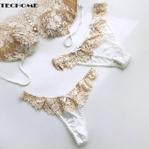 Fashion Halter Lace Pantie Satin Bra Womens Underwear Sexy Push Up Comfort G-String Underwear Seamless Underpants Sexy Lingerie