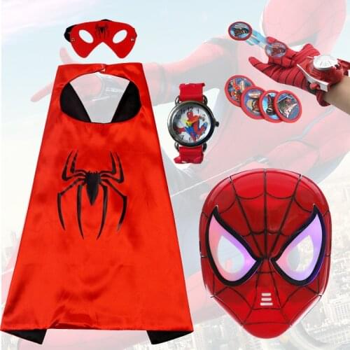 Disney Spiderman Cloak Luminous Mask Halloween Childrens Cartoon Toys Anime Cos Dress Up Launcher Glove Watch Set Holiday Gift
