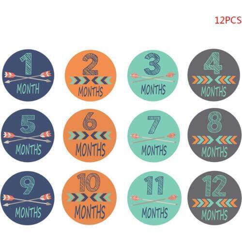 12 Pcs/set 1-12 Month Sticker Baby Photography Milestone Memorial Monthly Newborn Kids Commemorative Card Number Photo Props