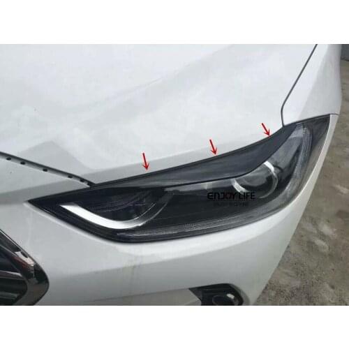 2pcs ABS Black Headlights Head Lamp Eyelid Eyebrow Trim Strip Cover Sticker For Hyundai Elantra AD Avante 2016