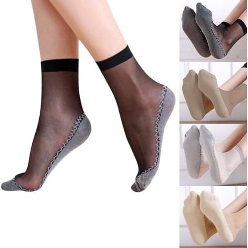 5 Pairs Velvet Silk Womens Socks Cotton Bottom Soft Non Slip Transparent Sole Massage Wicking Slip-resistant Summer Autumn Sock
