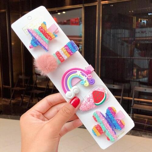 3/5pcs/set New Girls Gilter Rainbow Star Hairpins Sweet Unicorn Hair Clips Sweet Hair Barrette for Children Hair Accessorie