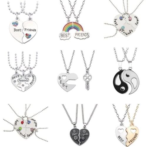 Newest Creation Beautiful Best Friend Heart Splicing Unseix Alloy Necklace Rainbow Lovers Gift Pendant Wholesale