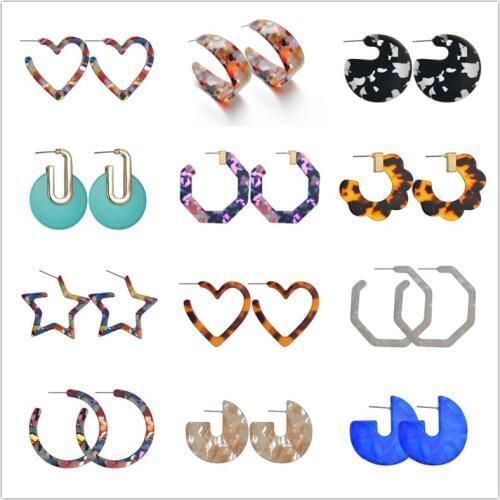 New Fashion Bohemia Acrylic Acetate Aros Earrings Women Vintage Leopard Print Circle Hoops Alloy Earring Mujer Jewelry Female