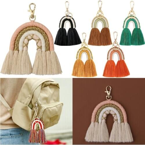 New Weaving Macrame Rainbow Keychains Women Girls Boho Handmade key Holder Keyring Bag Charm Pendant Car Hanging Gift