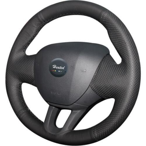 Heated DIY Microfiber leather Stitch Car Steering Wheel Cover for Peugeot 2008 low equipped 2014 Braid on the steering wheel