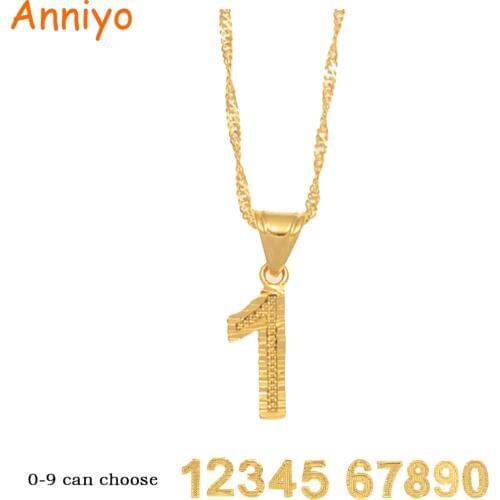 Anniyo (One Pieces) 0123456789 Numbers Pendant Necklaces for Women Girls Charm Digital Chains Gold Color Jewelry Gifts #192506