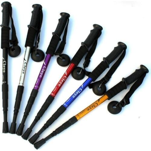 110cm Aluminum Alloy 4-section Shock Absorber Alpine with Straight Handle Walking Stick Walking Stick Outdoor Supplies