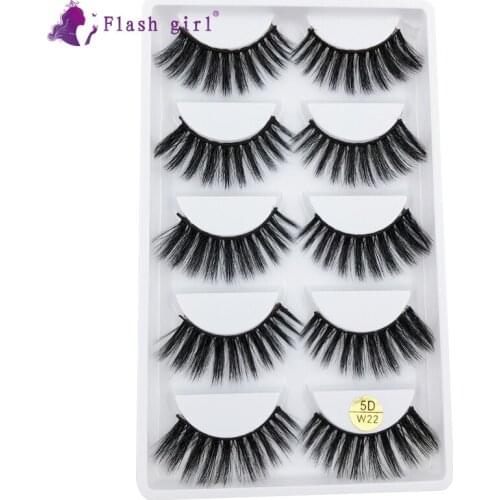 Flash Girl Popular 5D Mink Eyelashes 5D-W22 Wispy Natural Volume Fake Eyelash Makeup Handmade Soft Eye Lashes For Beauty