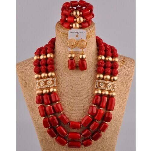 Latest 24inches Long Orange/White/Red Coral African Jewelry Set Nigerian Wedding Bridal Jewelry Sets