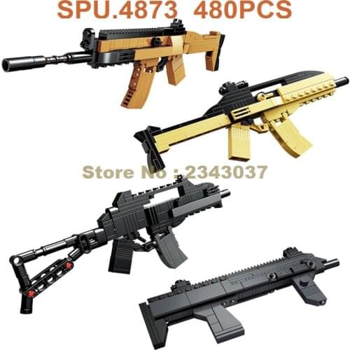 Ql1272 480pcs 4in1 Military Weapon Gun Assault 95 Automatic Submachine Sniper Rifle Smg-cf05 Hk433 Building Blocks Toy