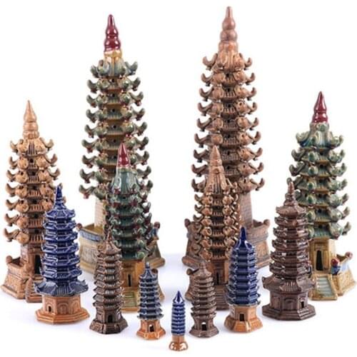 Hexagonal Pagoda Shaped Fish Tank Decorations Garden Sand Table Model Micro Landscape Ornaments Decorative Ceramic Crafts