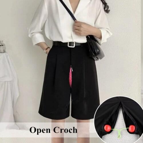 Shorts Women High Waist Skorts Korean Style Spring Summer Outdoor Sex Clothes Secret Hidden Zippers Public Sex Open Croch Pants