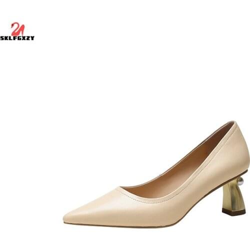SKLFGXZY 2021 New Style Spring Women Genuine Leather High Heels Fashion Cowhide Wedding Party Women Shoes Pumps