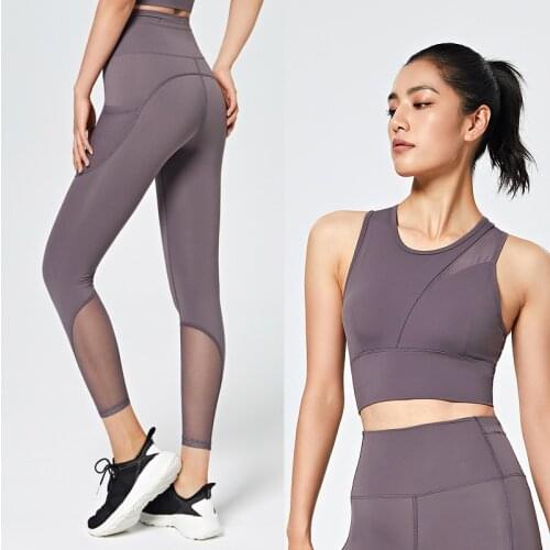 Sports Two-piece Suit Womens Yoga Set High Waist Running Tight-fitting Breathable Stretch Mesh Gym Set Women Leggings