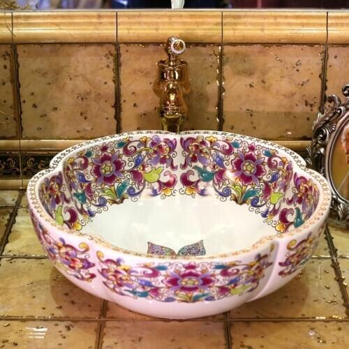 Europe Vintage Style Hand Painting Art Porcelain Countertop Handmade Bathroom Vessel Sinks Vanities sanitary ceramic wash basin