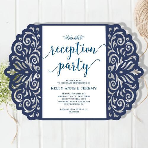 Navy Blue Wedding Invitation, Diy Creative Invitations, Laser Cutting Wedding Invitations With Envelopes - Set of 50 pcs