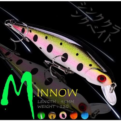 WALK FISH Minnow Fishing Lure 95MM 12G Wobbler Crankbait Floating Hard Bait 3D Eyes Artificial Bait Pesca Isca Fishing Tackle