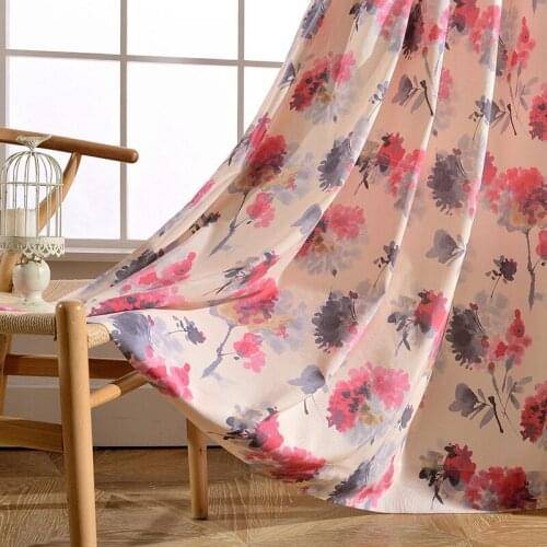Pink Floral Curtains for Living Room Bedroom Cotton Linen Printed Curtain Modern Window Treatments Blinds Draps Panel Curtains