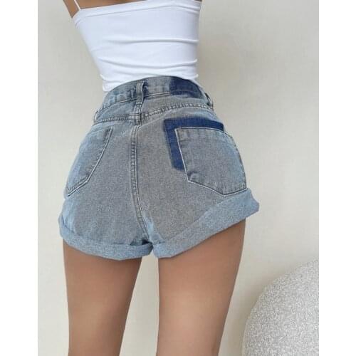 TVVOVVIN Women Turn Up Hem High Waist Denim Shorts With Ruched Detail Hot Sexy Korean Women Short MH5K