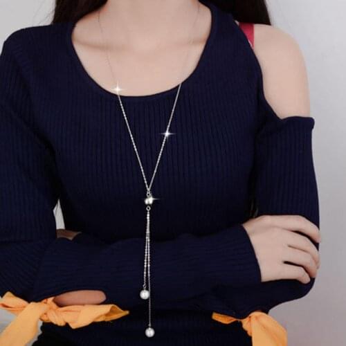 SHDEDE Long Sweater Chain Necklace Pendants For Women Maxi Jewelry Gift Imitation Pearl Accessories Casual Korea Trendy -X180