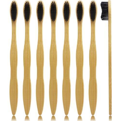 8 Pieces Black 100% Bamboo Toothbrush Wood toothbrush Hard Toothbrush Hard-bristle Wooden Handle