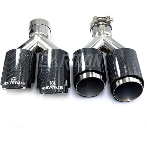 1 PAIR Y style Dual carbon fiber Exhaust Pipe Tail End Tip tail End One Change Two Out Muffler with Remus logo
