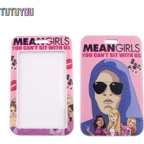 1pcs PC2894 Bad Girl Pink Fashion Lanyards ID Badge Holder Bus Pass Case Cover Slip Bank Credit Card Holder Strap Cardholder
