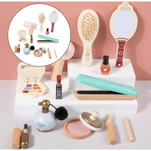 1 Set Wooden Kids Makeup Kit Role Play Hair Comb Brush Mirror Mascara Gifts