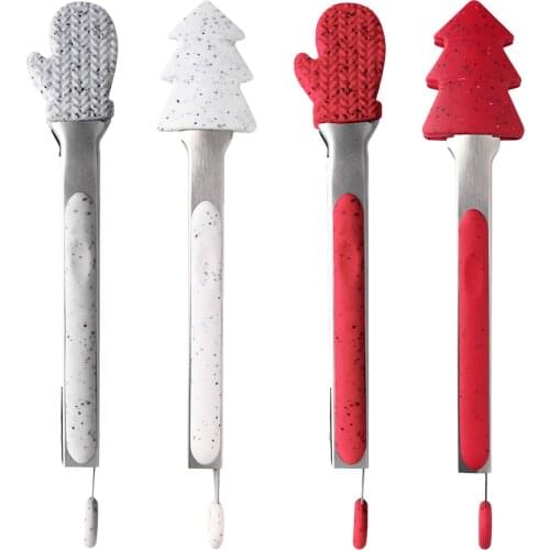 2pcs/set Silicone Food Tongs Christmas Style Grill Clip Stainless Steel Steak BBQ Clamp Household Kitchen Baking Cooking fun