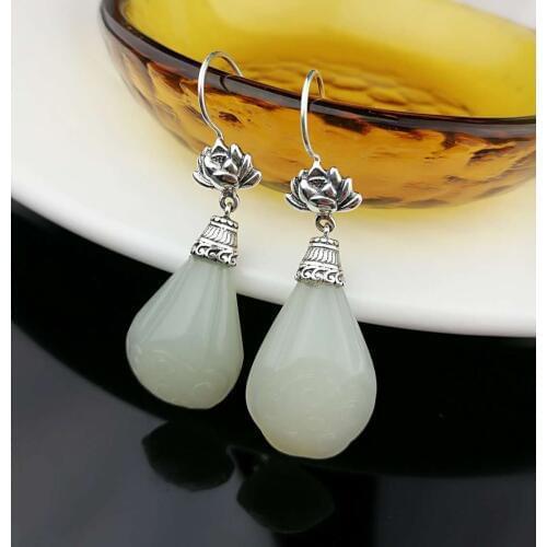 2018 Earings Fashion Jewelry S925 Inlaid Original Fashion Natural New Lotus Jade Earrings Personalized Ladies Simple Wholesale