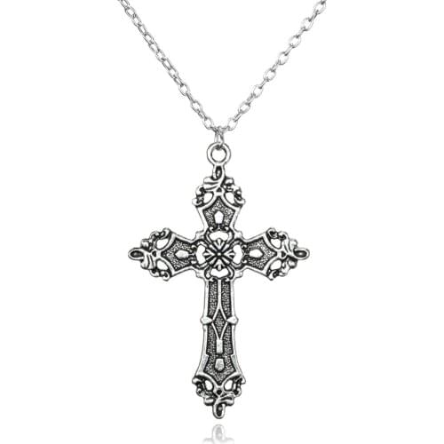 2021 Fashion Vintage Gothic Gold Silver Color Cross Necklace Long Chain Punk Charm Pendant Bohemian Woman Jewelry For Faith Gift