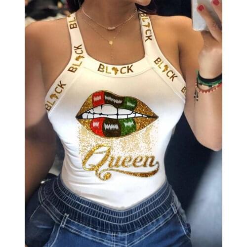 2021 Hard Work African Womens Sexy Sling Print T-Shirt Small Vest Tops Spades Big Lips Queen Print Vest