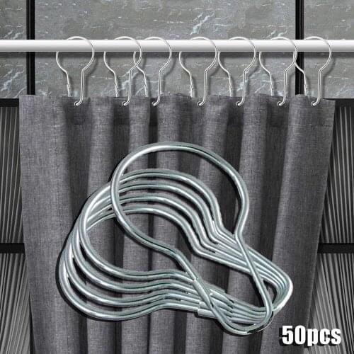 50pcs Stainless Steel Shower Curtain Hook Curtains Hanger Buckle Glide Rings Set Home Bathroom Accessories Universal
