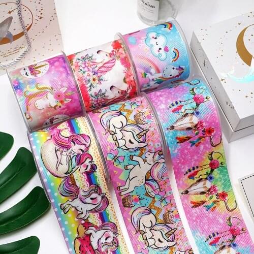DIY Cartoon Unicorn Printed Grosgrain Ribbon For Craft Supplies Sewing Accessories 5 Yards. 33721