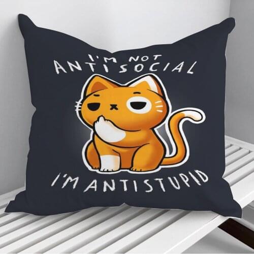 Antisocial cute Cat Throw Pillows Cushion Cover On Sofa Home Decor 45*45cm 40*40cm Gift Pillowcase Cojines Dropshipping
