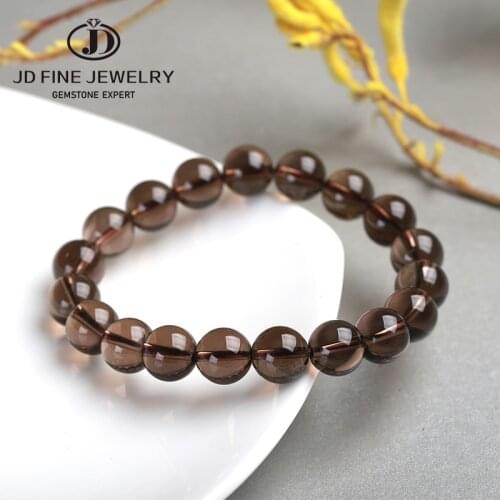 JD Natural Smoky Quartzs Bracelet Men Women Bracelet Healing Energy Gift Lucky Jewelry 4mm-14mm Round Beads