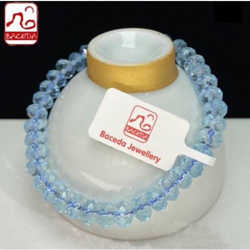 Baceda November Birthstone promote truth and forgiveness overcome fears Natural Crystals of Light Blue Topaz Bracelet with Box