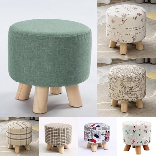 Round Linen Fabric Footstool Cover Wooden Stool Slipcover Wooden Footstool Cover Replacement Home Living Room Office Decoration