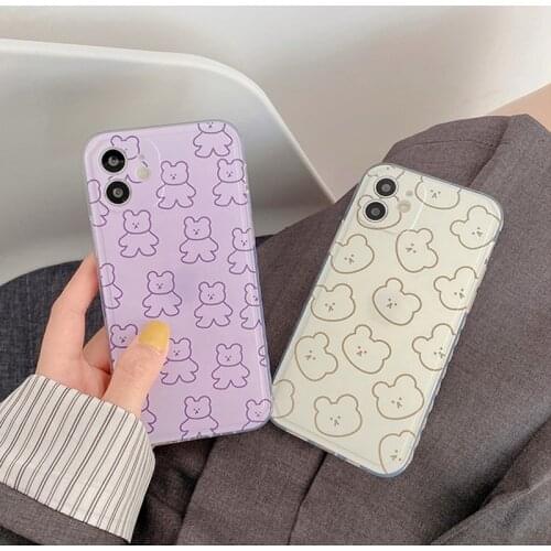 Bear Heart Pattern Phone Case For iPhone 11 12 Pro Max Mini XR X XS Max 78 SE2020 Cute Kawaii Silicone Dirt-resistant Soft Cover