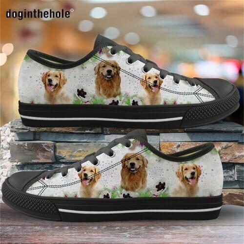 Doginthehole Golden Retriever Flower Design Ladies Shoes Casual Flats Shoes for Women Low Top Canvas Shoes for Women Brand
