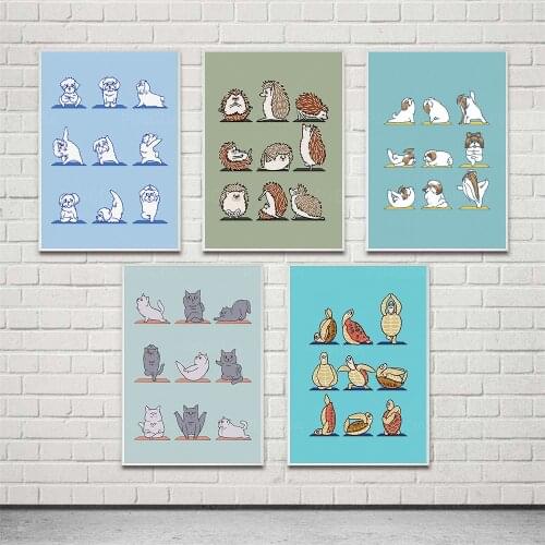 Home Decor Lovely Cartoon Animal Prints Painting Pictures Yoga Exercise Wall Art Modular Nordic Canvas Poster Bedside Background