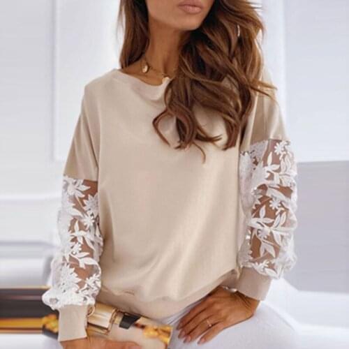 Elegant Embroidery Flower Lace Patchwork Tee Shirt New Autumn Casual Round Neck Long Sleeve Top Pullover Spring Ladies Blouses