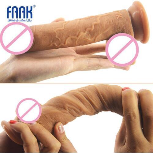 FAAK 19*3.7cm Realistic medical Silicone Dildo Flexible fake Penis Dick with Suction Cup Adult Sex Products Sex Toys for Woman