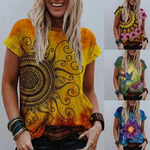 Summer Fahion Womens Printed T Shirt Short Sleeve O-Neck Casual Tshirts Women Print Vintage Tops Clothing