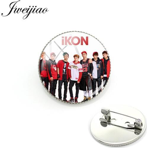 JWEIJIAO 2019 Kpop IKON Badges Glass Cabochon Photocard Photo Dome Brooches Metal Pins Fans Gift Collection IK12