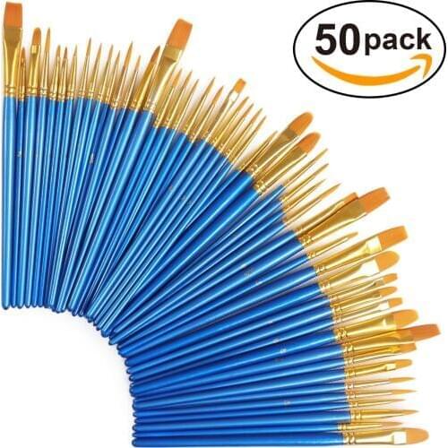 50pcs/sets High Quality Kids Watercolor Gouache Painting Pen Nylon Hair Wooden Handle Paint Brush Set Drawing Art Supplies