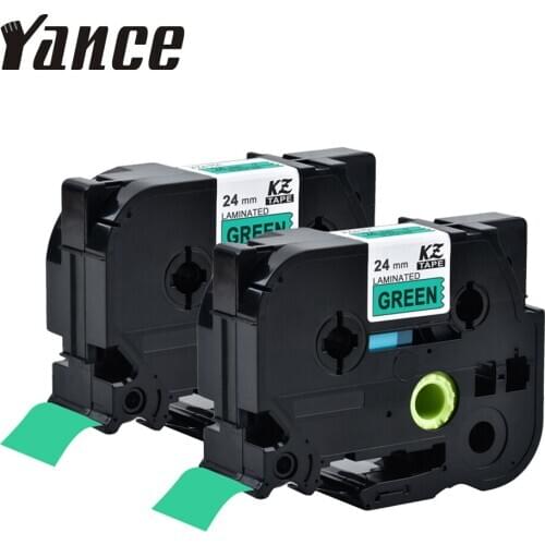 Yance 2Pcs Label Tape Compatible for Brother P-touch Printer TZe Tape 24mm Black on Green TZe751 TZe-751 for ribbon printer